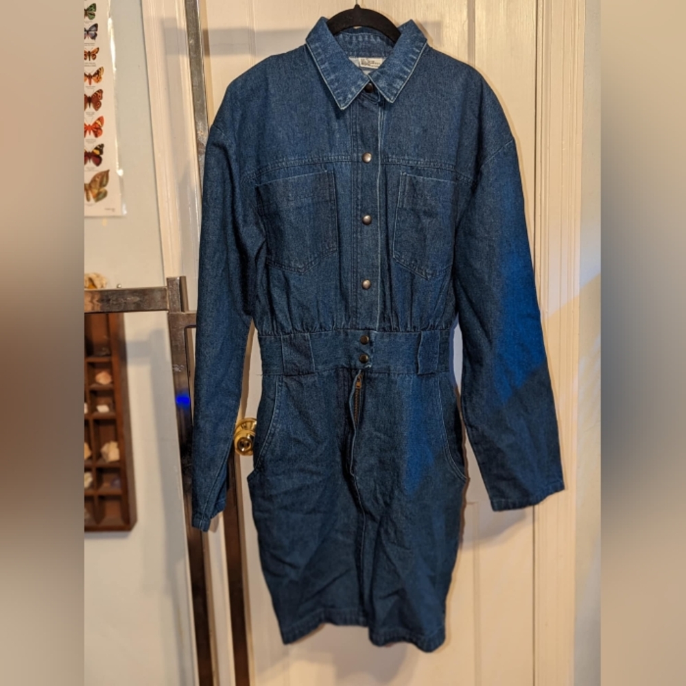 Vintage Darkwash Denim Dress Fitted Waist